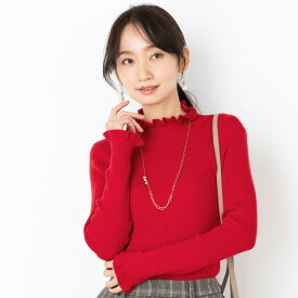 ハイネック ニット トップス レディース 長袖 春 秋冬 セーター◆ 【メール便 送料無料12】【M〜L】12G RN もちもち リブ フリルネック 長袖 ニット【エコ包装】[kt][ オフィス カジュアル 母 ママ もっちり しっとり マシュマロニット スフレニット 洗濯機 秋 冬 ][il]