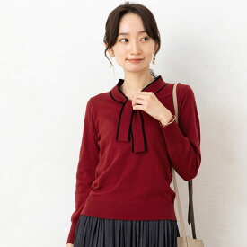 ニット レディース トップス 秋冬 春 セーター ◆ 【メール便 送料無料12】【M〜LL】12G RN 天竺 PBT 混 もちもち 静電気 防止 配色 ボウタイ 長袖ニット【エコ包装】[kt][ オフィス カジュアル ビジネス 母 ママ 春 秋 冬 きれいめ 大きいサイズ リボン なめらか ][at]