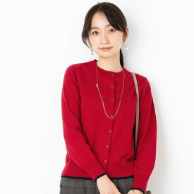 ニット カーディガン レディース トップス 秋 冬 春 ◆ 【メール便 送料無料12】【M〜LL】12G 綿混 スフレ コットン 静電気防止 配色 クルーネック 長袖 ニット カーディガン【エコ包装】[cd][ オフィス カジュアル ビジネス 母 ママ 置きカーデ もちもち さらもち ][rc]