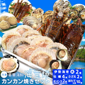 美し国 豪華海鮮海宝焼 カンカン焼き 伊勢海老 大サイズ2個 ほたて 片貝10個 ホンビノス 貝2個 牡蠣4個 さざえ2個（牡蠣ナイフ、片手用軍手付）冷凍 海鮮 海鮮 バーベキュー セット お歳暮 ギフト
