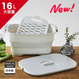 伊勢藤 (ISETO) 新製品 つけ置き洗い バケツ 16L NEO おりたたみ フタ付 洗濯板付き 落し蓋 ホワイト グレー 大型 ハイカット スニーカー 換気扇 ドッグウエア ペット服 おしゃれ ジーンズ 日本製 特許 洗面所で完結 洗濯 【メーカー直営】