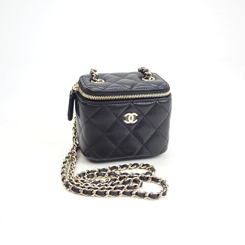 【中古】【辛口評価】【Aランク】CHANEL シャネル クラシック スモール ヴァニティー ケース ショルダーバッグ AP1340 ラムスキン ゴールド金具 ブラック