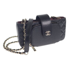 【中古】【Sランク】CHANEL シャネル スマートフォン ホルダー AP2916 B05052 94305 キャビアスキン ブラック ゴールド金具【ISEYA】