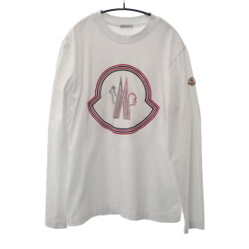 【中古】【ABランク】Moncler モンクレール MANICA LUNGA ビックロゴ ロングTシャツ 長袖 トップス H10918D00005 8390T コットン ホワイト Sサイズ【ISEYA】