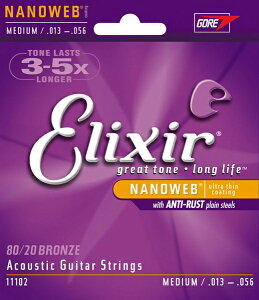 Elixir / 11102 Medium Acoustic 80/20 Bronze with NANOWEB Coating �G���N�T�[ ���y���K�i�z