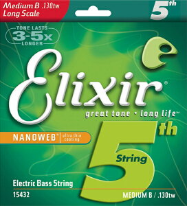 Elixir / 15432 Light B Long TaperWound Electric Bass Nickel Plated Steel 5th with NANOWEB Coating GNT[ yKiz