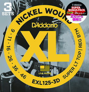 D'addario / EXL125-3DBP Nickel Wound 09-46 Super Light Top/Regular Bottom Electric Guitar Strings 3-Pack