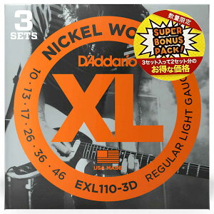 D'addario / EXL110-3DBP Nickel Wound 10-46 Regular Light Electric Guitar Strings 3-Pack�y���K�㗝�X���i�z