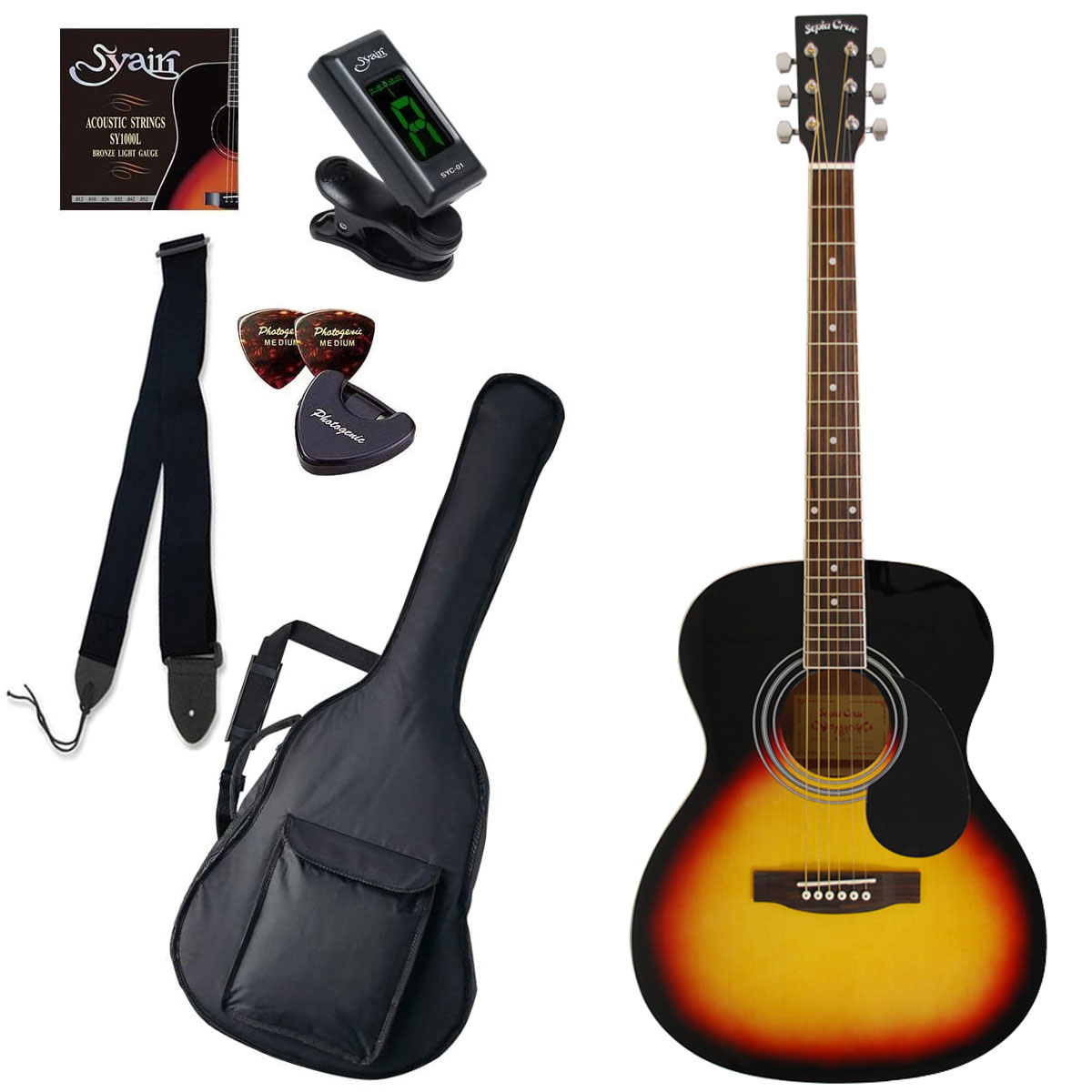 Sepia Crue / FG10/VS（Vintage Sunburst） 【シンプル8点入門セット】 セピアクルー アコースティックギター  フォークギター アコギ 入門 初心者 FG-10 (+2308111852005) | イシバシ楽器　ＷＥＢ　ＳＨＯＰ