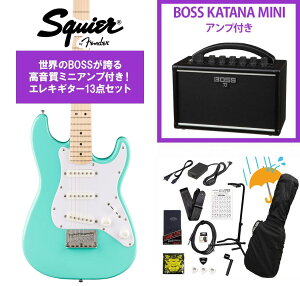 Squier by Fender / Mini Stratocaster Maple Fingerboard White Pickguard Sea Foam Green [�R���p�N�g�G���L�M�^�[] BOSS KATANA MINI �A���v�t��13�_�Z�b�g�I�yYRK�z