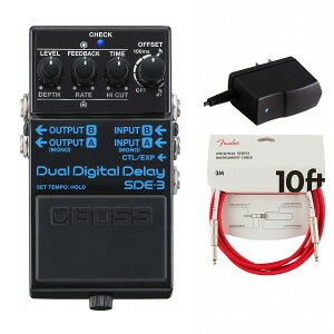 BOSS / SDE-3 Dual Digital Delay ディレイ ボス 純正アダプターPSA-100S2 + Fenderギター/ベース用ケーブル(Fiesta Red/3メートル) 同時購入セット【YRK】