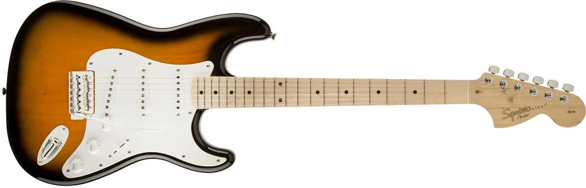 タイムセール：27日12時まで Squier 贈与 by Fender Affinity Stratocaster +0885978638567》 流行のアイテム Maple 2-Color スクワイヤー Sunburst エレキギター《純正ストラップロックプレゼント