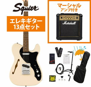 Squier by Fender / Affinity Series Telecaster Thinline Laurel Fingerboard Black PG Olympic White Marshall MG10AvtGLM^[S҃ZbgRyYRKz
