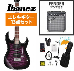 Ibanez / GRX70QA-TVT Transparent Violet Sunburst GIO Series 入門用 豪華なキルトトップ Fender 10Wアンプ付属エレキギター初心者セットR【YRK】
