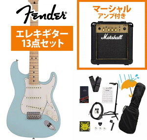Fender / Made in Japan Junior Collection Stratocaster Maple FB Satin Daphne Blue Marshall MG10アンプ付属エレキギター初心者セットR