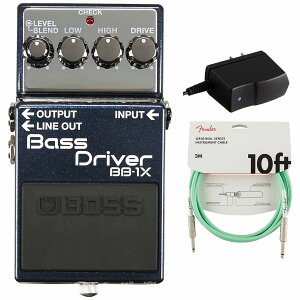 BOSS / BB-1X BASS DRIVER ベースドライバー 純正アダプターPSA-100S2+Fenderケーブル(Surf Green/3m) 同時購入セット【PNG】