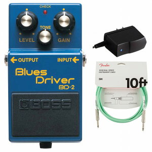 BOSS / BD-2 Blues Driver ブルースドライバー 純正アダプターPSA-100S2+Fenderケーブル(Surf Green/3m) 同時購入セット【PNG】