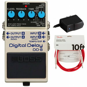 BOSS / DD-8 Digital Delay デジタルディレイ 純正アダプターPSA-100S2+Fenderケーブル(Fiesta Red/3m) 同時購入セット【PNG】