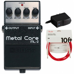 BOSS / ML-2 Metal Core ディストーション 純正アダプターPSA-100S2+Fenderケーブル(Fiesta Red/3m) 同時購入セット【PNG】