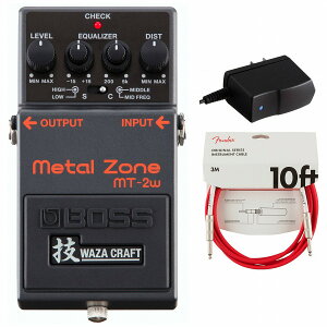 BOSS / MT-2W Metal Zone ディストーション 純正アダプターPSA-100S2+Fenderケーブル(Fiesta Red/3m) 同時購入セット【PNG】
