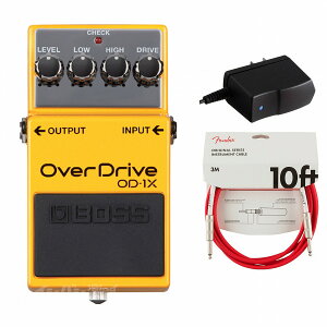 BOSS / OD-1X Over Drive オーバードライブ 純正アダプターPSA-100S2+Fenderケーブル(Fiesta Red/3m) 同時購入セット【PNG】