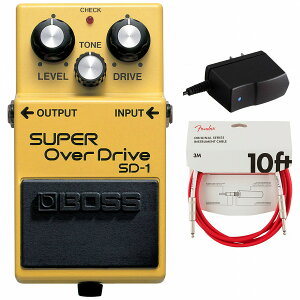 BOSS / SD-1 Super Over Drive スーパーオーバードライブ 純正アダプターPSA-100S2+Fenderケーブル(Fiesta Red/3m) 同時購入セット【PNG】