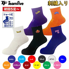 TeamFive チームファイブ チームオリジナルソックス(刺繍) ショートソックス（サイズ：19-23cm/23-26cm/26-29cm）AS-S06 バスケ バスケットボール 靴下 カラーソックス チームソックス クラブ 部活【初回5足から追加1足から】