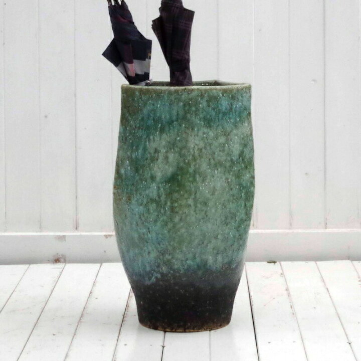 信楽焼 傘立て 花瓶型（大）帯緑 高さ45cm