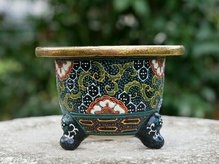 楽天市場】京楽焼 植木鉢 愛楽園製 富貴蘭鉢 梅花作 亀甲唐草紋 3.5号 