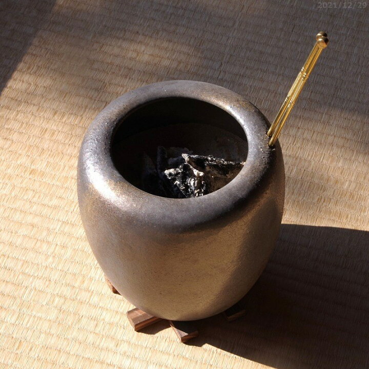 楽天市場】信楽焼 手あぶり火鉢 5点セット 砂釉金彩6号（火ばし穴あり 