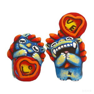 シーサー【米子焼】 フーコ2 青 Mサイズ 石垣島 沖縄 シーサー 特産品 通販 焼き物 沖縄土産 お土産