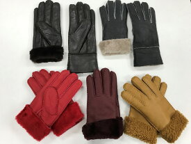 【当店人気商品】ムートングローブ　手袋　レディース（Ladie's) 6色よりお選び下さい。柔らかく上質なメリノムートンを使った手袋　ダークブラウン・ブラック　レッド・ブリューヌ・キャメル・ダークパープル