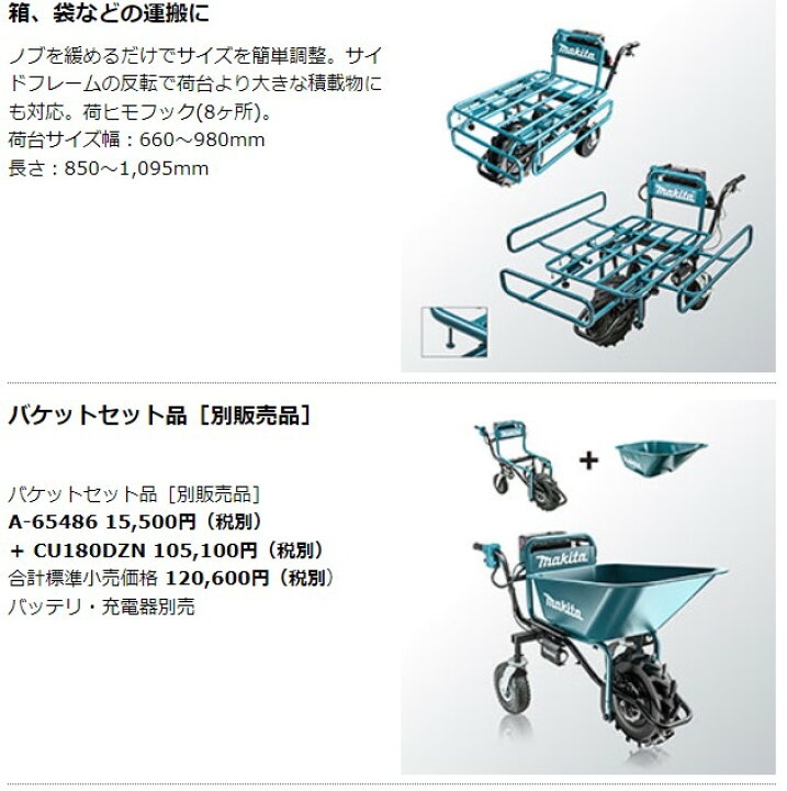 楽天市場】マキタ 18V 充電式運搬車 バケットセット品付 CU180DZN 反射 