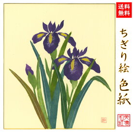 【送料無料】 完成品 ちぎり絵 色紙 あやめ 石川紙業 ちぎり絵 色紙　242×272mm あやめ 美しい 季節 花 作品 リビング 玄関 飾り 手作り ハンドメイド 和紙 誕生日 ギフト プレゼント 贈り物 きれい 和風 和雑貨 和紙絵 絵 絵画