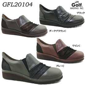 カジュアルシューズ レディース シティ・ゴルフ GFL20104 City Golf コンフォートシューズ サイドゴア 幅広 4E EEEE くしゅくしゅ加工 シャーリング クッション性 軽量 本革 日本製 女性 婦人