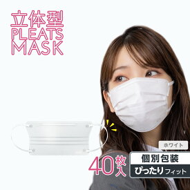 ＼ 花粉 黄砂 対策 ／ 立体型プリーツマスク ぴったりフィット 40枚入(ホワイト) / 災害グッズ 災害時 防災グッズ 防災用品 災害対策 大容量 iSDG マスク 立体型マスク 不織布 立体 ぴったり マスク おしゃれマスク 使い捨て 個包装 医食同源 isdg 医食同源 ドットコム