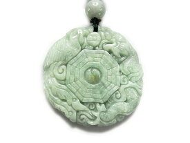 開運 天然石本翡翠ジェダイト 龍鳳呈祥八卦手彫りネックレス
