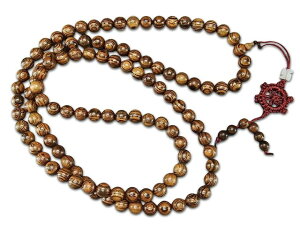 虎紋檀木約10mm108粒木製長数珠念珠ネックレス周り全長約108センチ