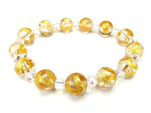 金龍手彫り水晶10mmオーラボタン天然石ブレスレット数珠開運石街