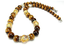 水晶金龍手彫り14mm12mm天然石タイガーアイ ネックレス ロンデル ワイヤ仕上げ