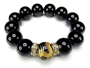 迫力満点オニキス金龍彫り大玉約18mm弱豪華ロンデル数珠ブレスレット