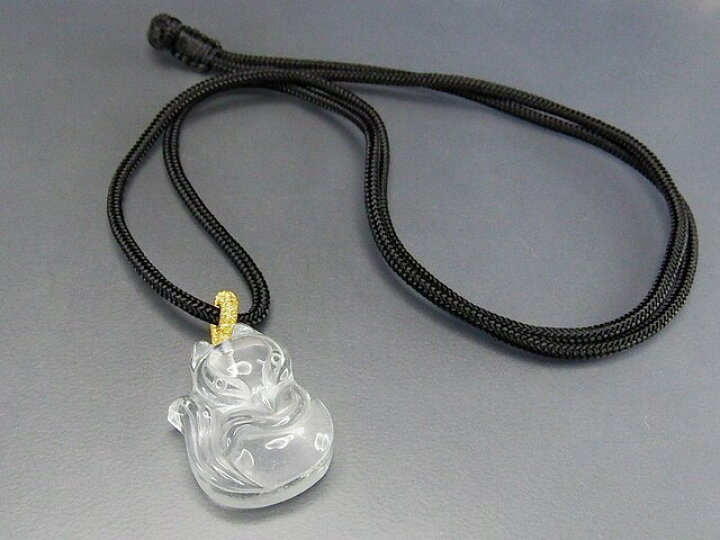楽天市場】天然石水晶きつね狐彫り品小サイズペンダントトップ黒紐 