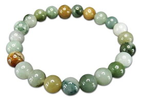 守護五徳天然石多色ひすい本翡翠ジェダイト約8mm数珠ブレスレット柄模様有り