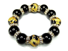 豪華超迫力金箔四神18mm弱オニキス手彫高級ロンデル天然石数珠ブレスレット