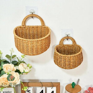 送料無料 キッチン収納かご バスケット 収納ケース キッチン用品 吊り下げ 手編み 壁掛け 雑貨 整理 浅型ボックス おしゃれ 籠 ネギ・生姜・ニンニク用 バスルーム 小物入れ カゴ 可愛い 部