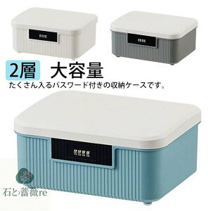 収納ボックス 大容量 パスワード 多機能収納 書類 整理ケース ファイル 防塵 丈夫 パスワードロック 貴重品収納 2層 持ち運び おしゃれ 収納ケース 蓋付き 小物入れ 貯金箱 ファイル収納ボッ