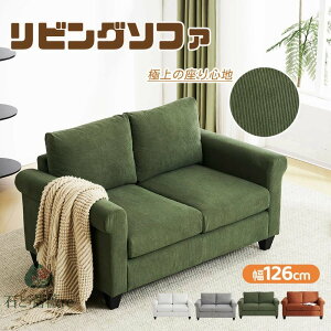 ソファベッド 2人掛け 幅126 おしゃれ 座面広い高級感【クッション2個付き】コンパクトソファー クッションカバー洗える コンパクト 2人掛けソファ シンプル フロアソファー リビングソファ
