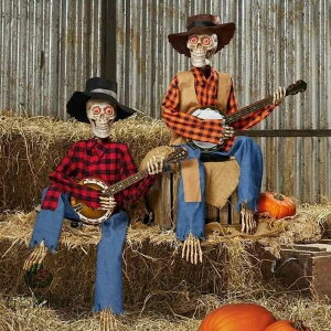 Halloween Banjo Skeletons ハロウィン グッズ コスプレグッズ 人形 不気味 恐怖 怖い カカシ 死神 幽霊 浮遊する死神 LED 大型 大人気 装飾 ディスプレイ 雑貨 HALLOWEEN 飾り 北欧インテリア 置物 デコ