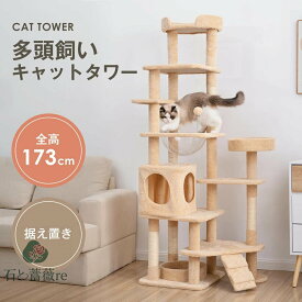 キャットタワー 宇宙船付き 猫タワー 機能満載 爪とぎ 多頭飼い 安定感抜群 頑丈 省スペース 猫ハウス キャットポール おしゃれ 据え置き型 高173cm ポンポンおもちゃ 猫用品 おしゃれ