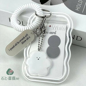 トレカ ケース パス 定期 収納 キーホルダー バッグ 防湿 フォト 韓国 ウェーブ うねうね かわいい シンプル リール 伸縮 ホルダー キャラクター 透明 カード